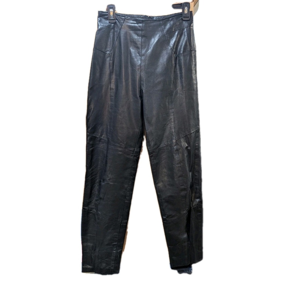 Byrnes & Baker Vintage Black Genuine Leather Lined Pants Back Zip‎ Size 10 YKK